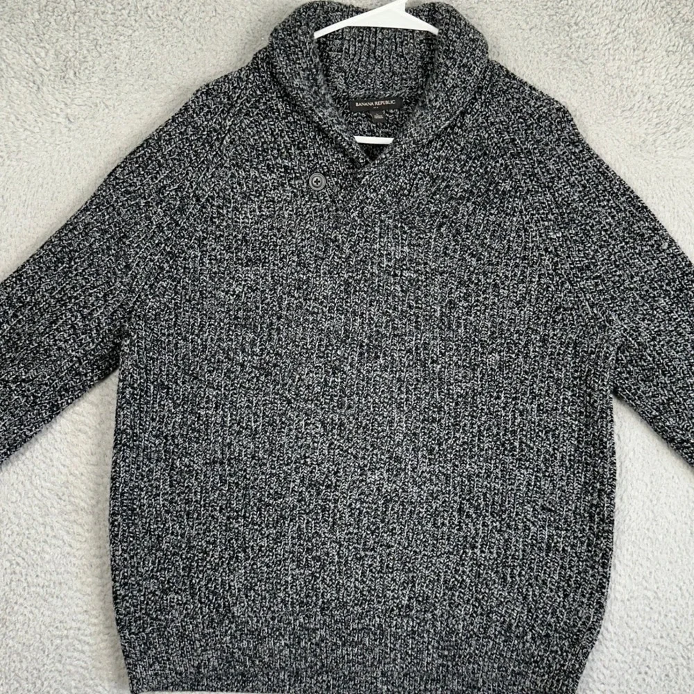 Banana Republic Wool Blend Knit Sweater Mens Large Black Shawl Collar Pullover